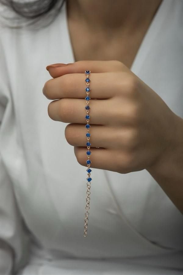 Blue & Black Aquamarine Bracelet - الصورة 2